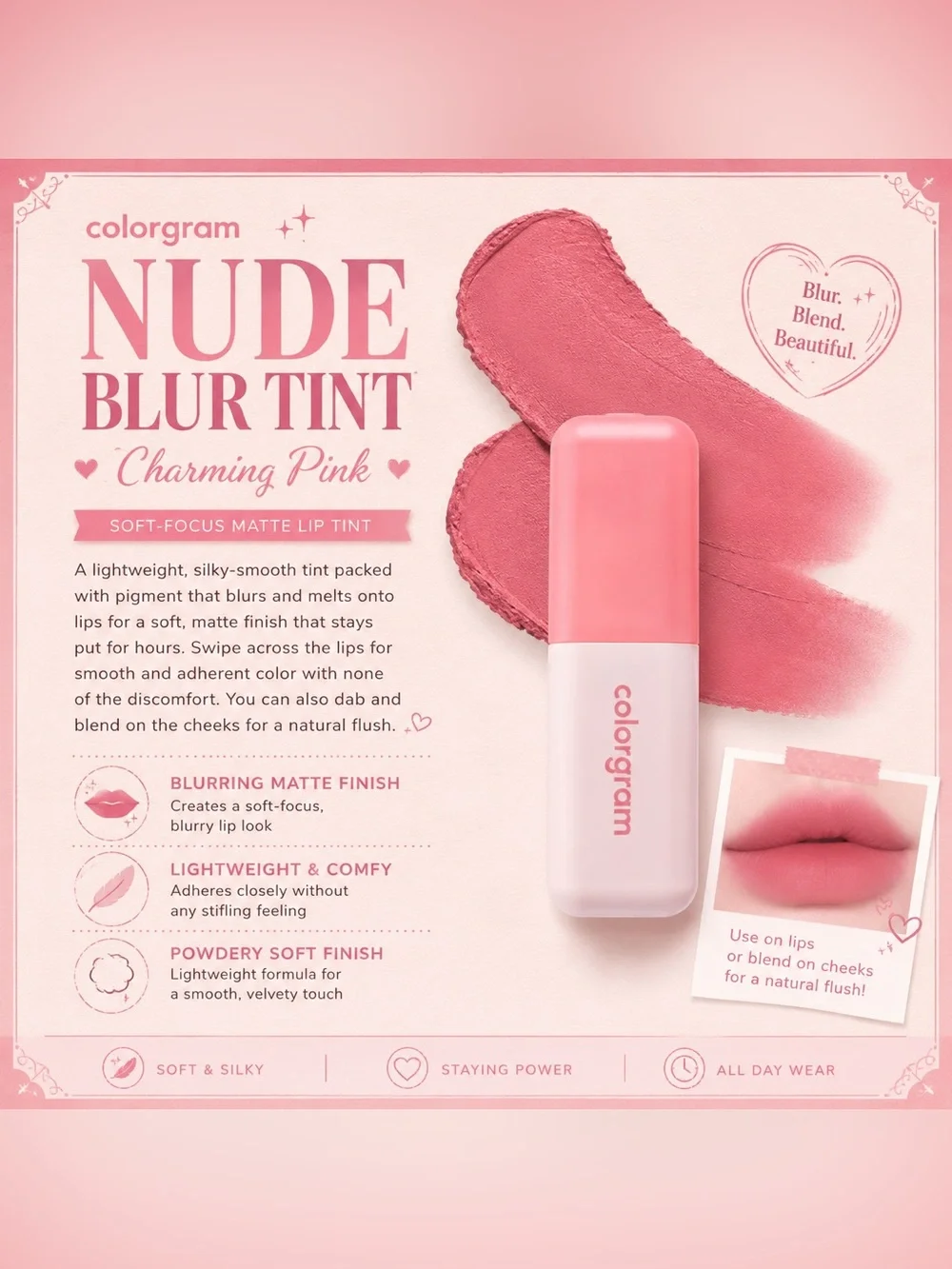 💖 Colorgram Nude Blur Tint – Charming Pink 💖